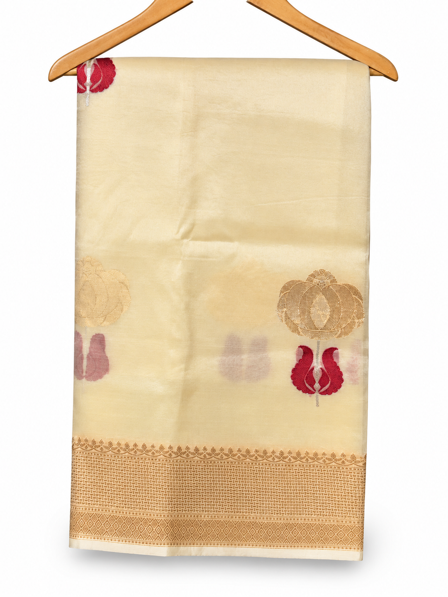 Cream Kora Organza Saree