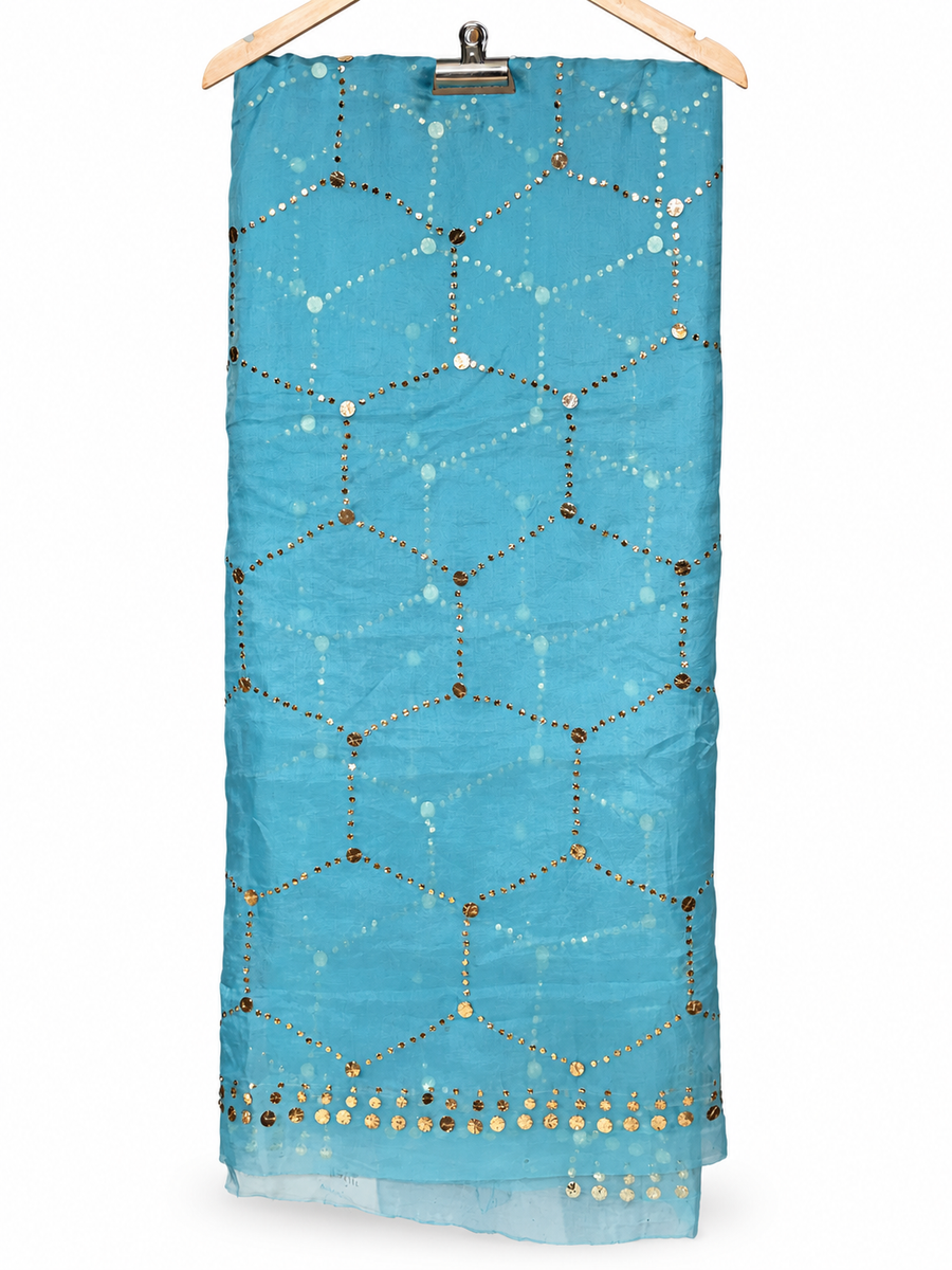 Teal Blue Organza Pittan Saree