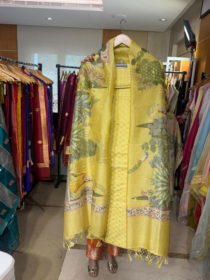 Yellow Chanderi with Figurative Dupatta