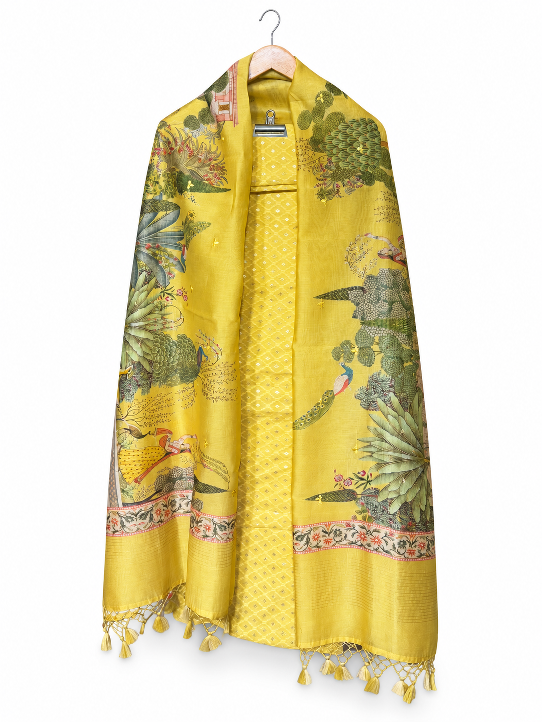 Yellow Chanderi with Figurative Dupatta by Aurunii, product AU-SE-005 on a white background