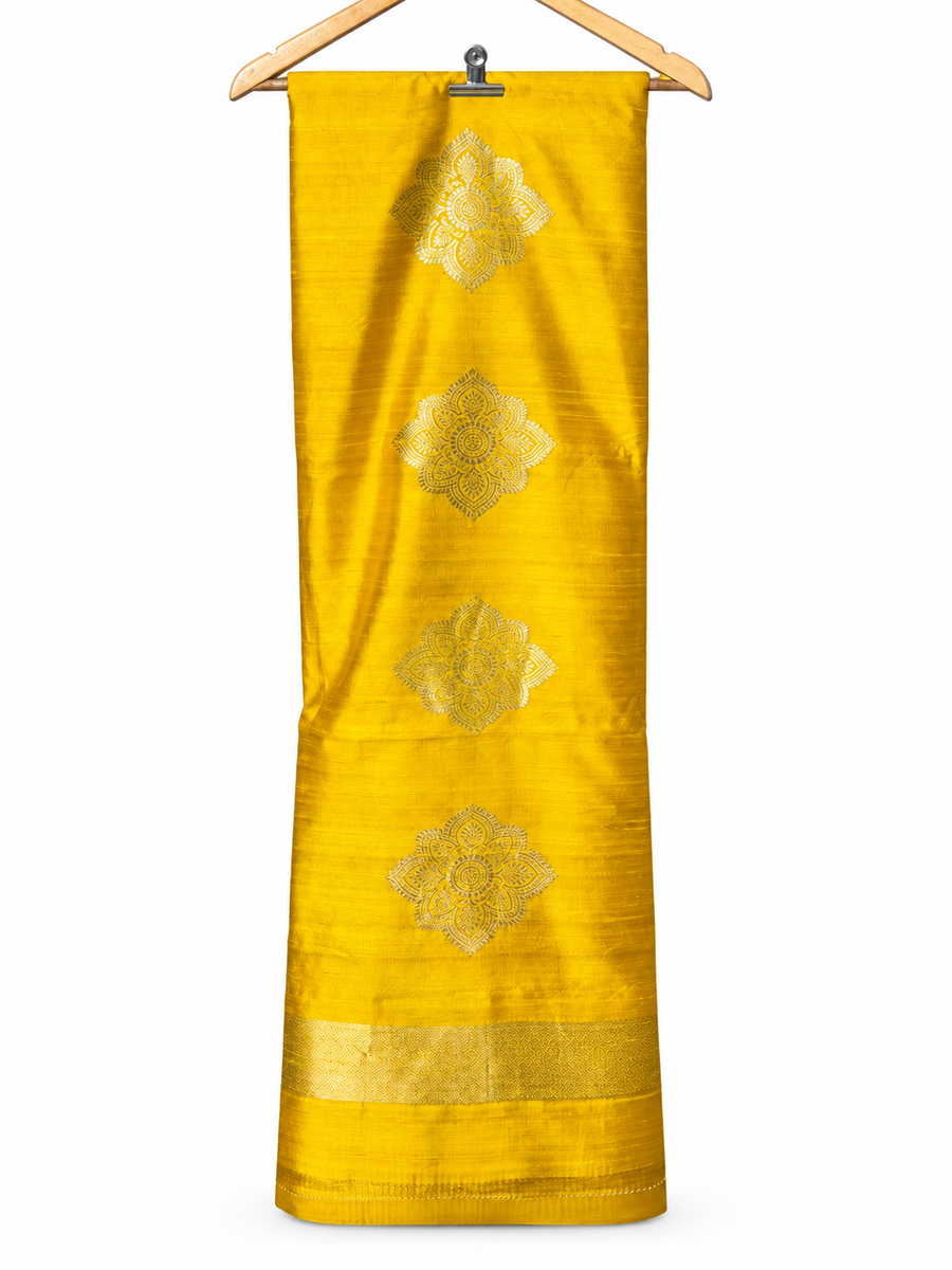 Yellow Raw Silk with Striped Dupatta