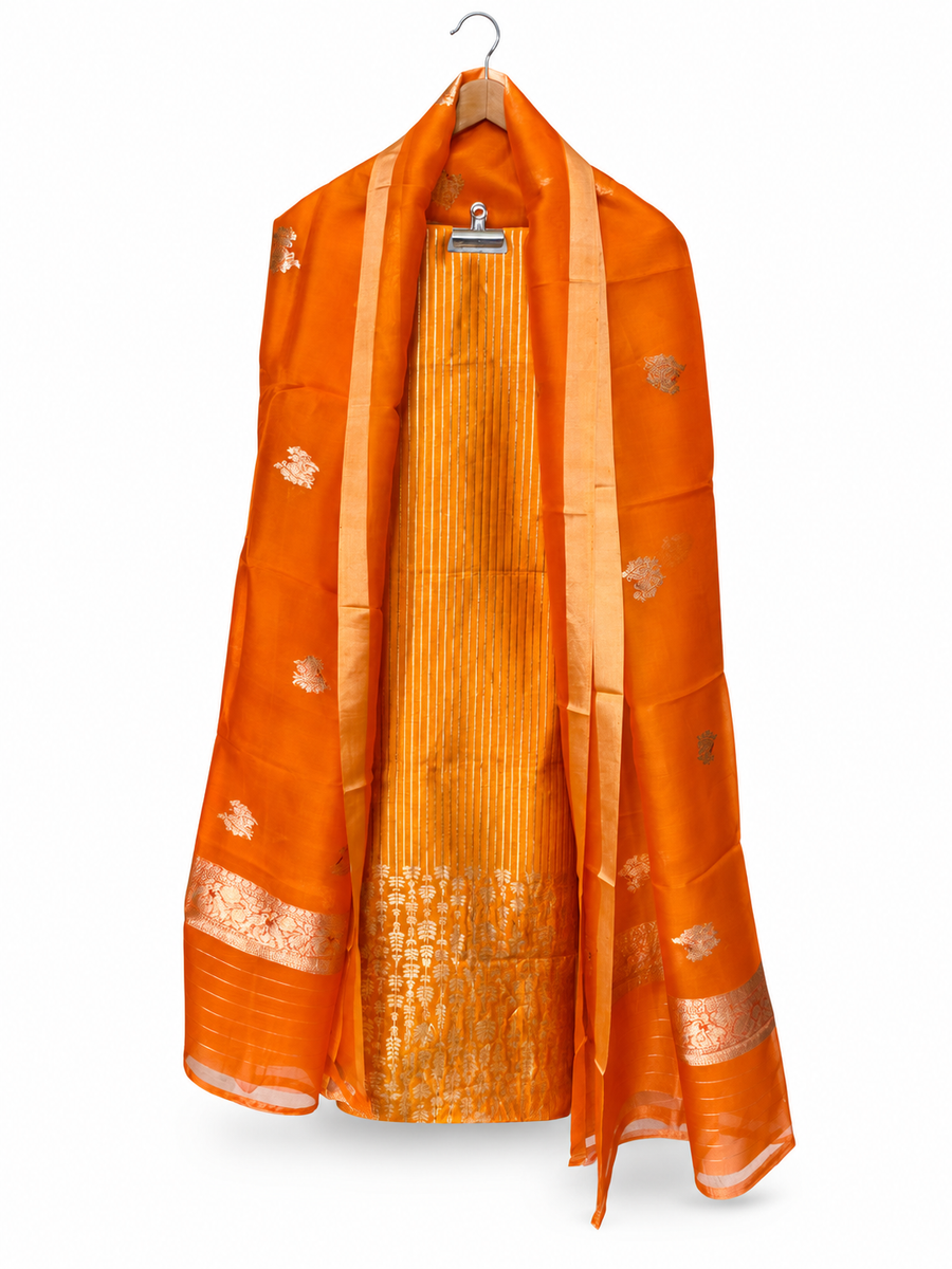 Orange Brocade Silk with Organza