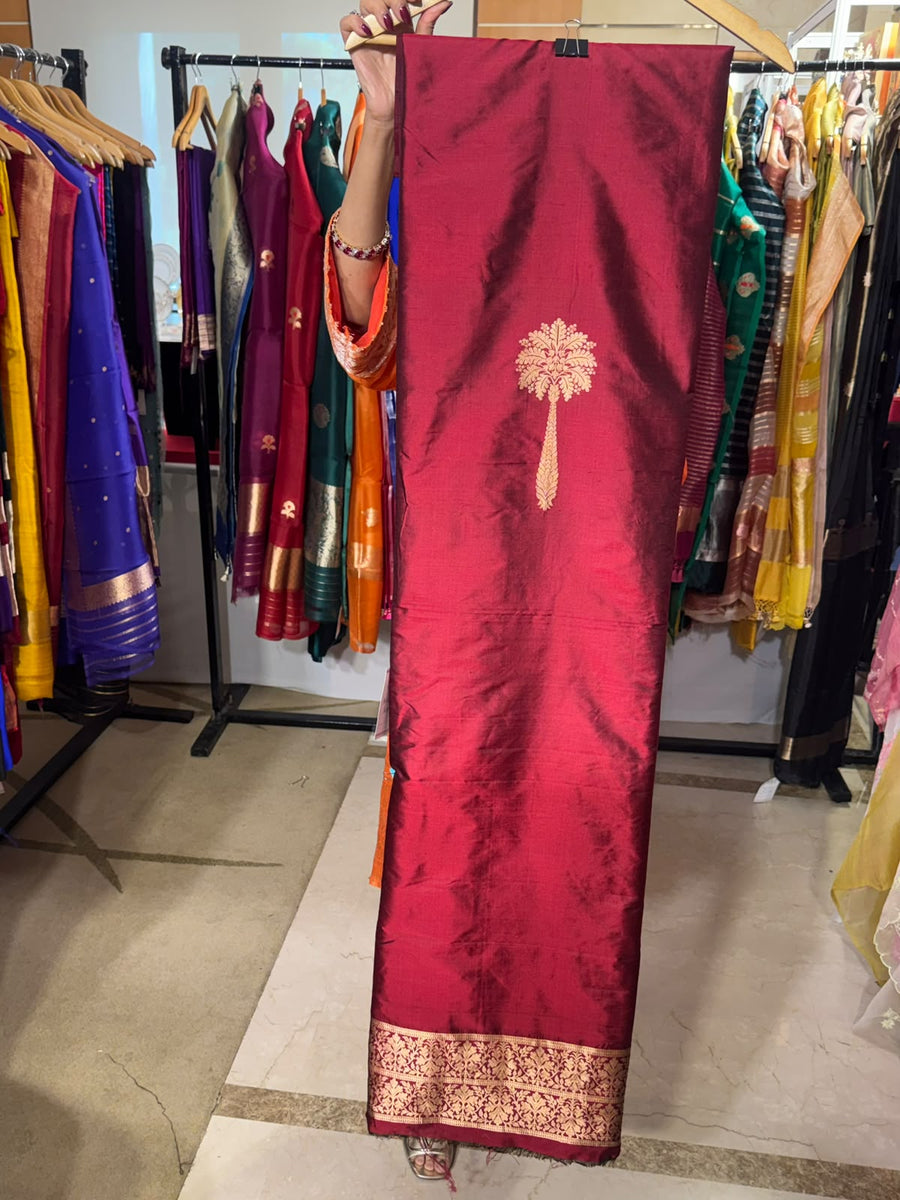 Maroon Silk with Tree Motif