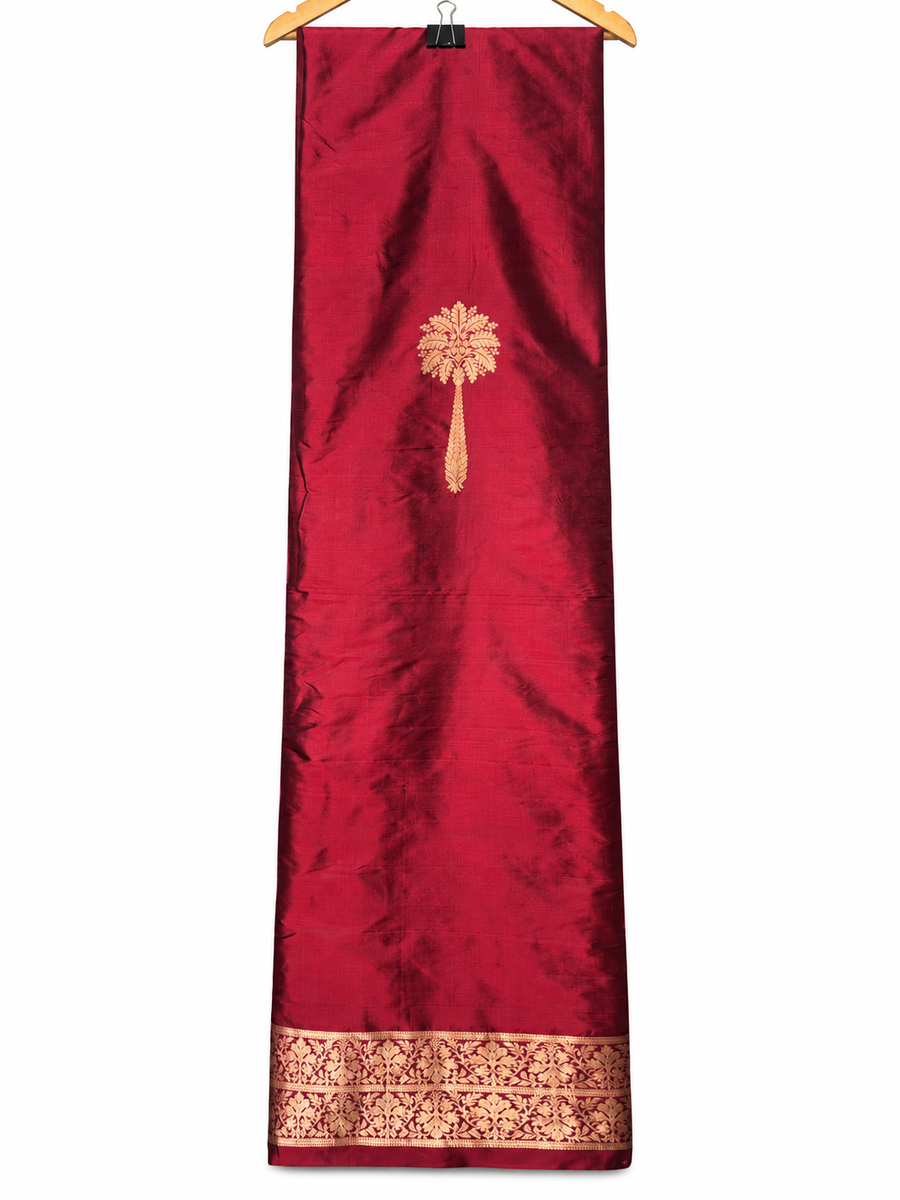 Maroon Silk with Tree Motif