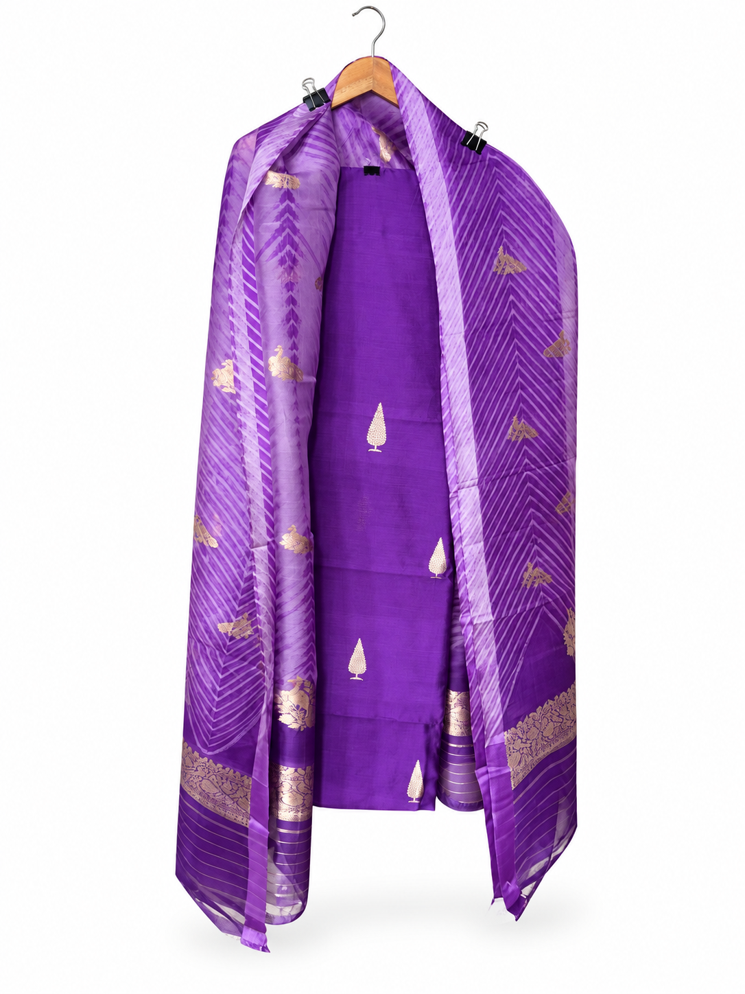 Purple Silk Shibori with Organza Dupatta by Aurunii, product AU-VN-017 on a white background