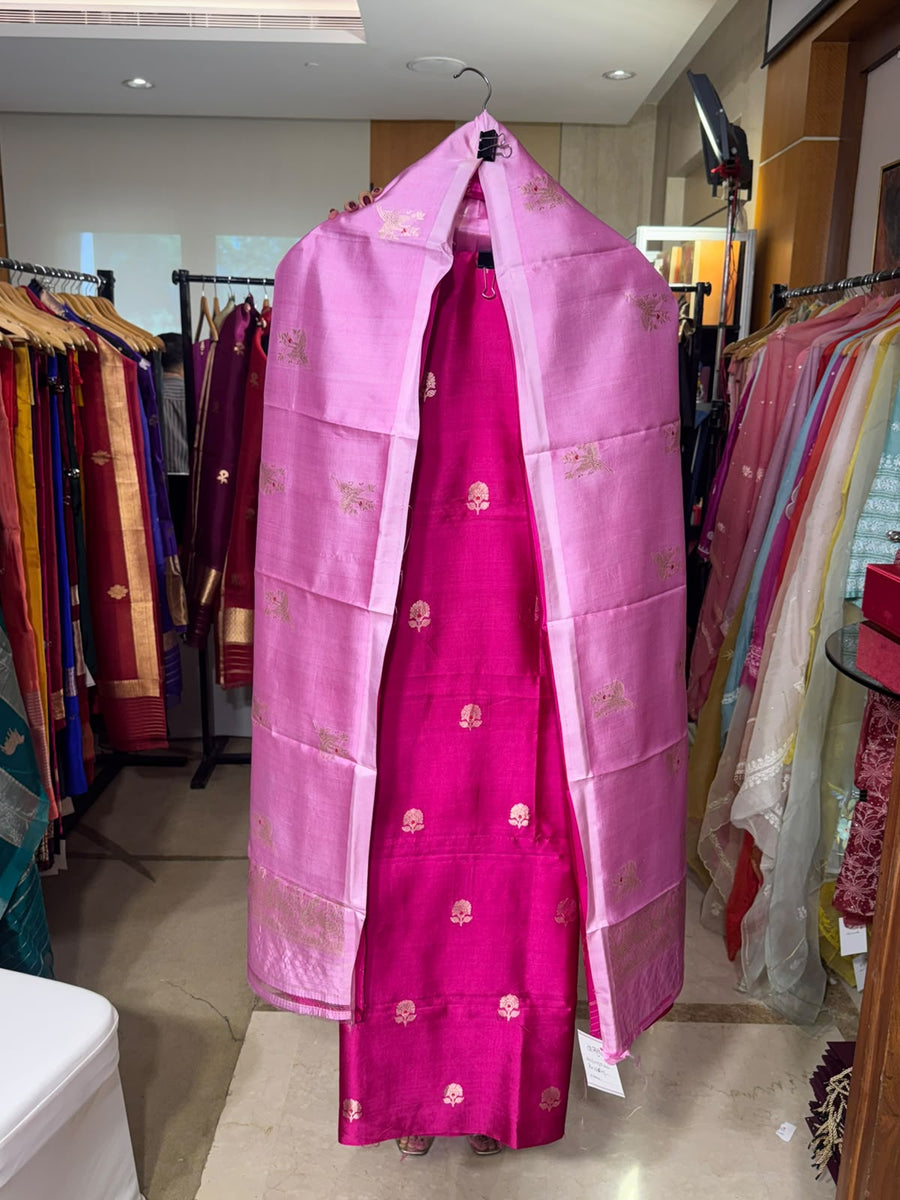 Pink Silk Shirt with Silk Dupatta