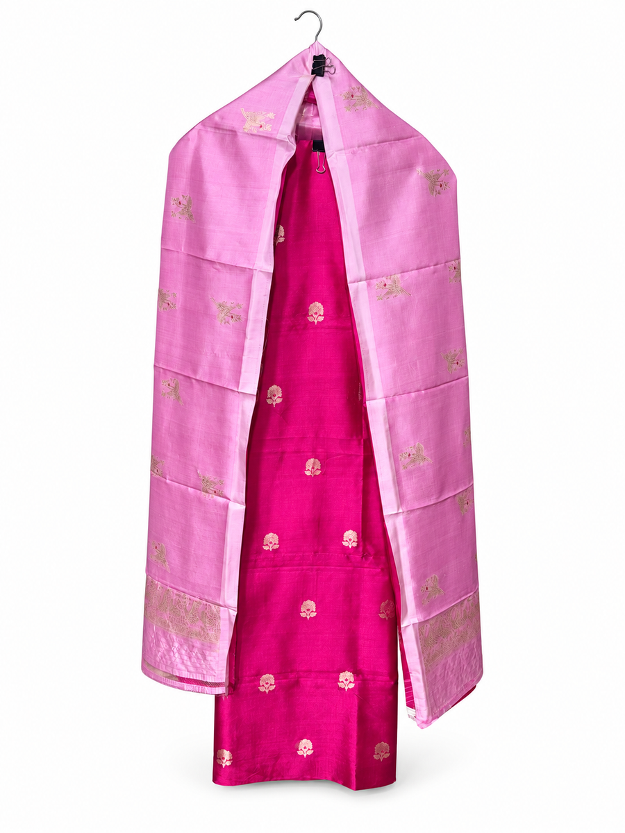Pink Silk Shirt with Silk Dupatta