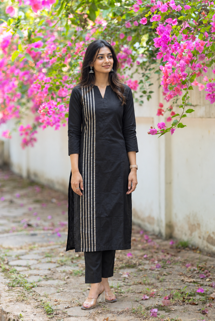 Black Co-ord Set with Silver Stripes