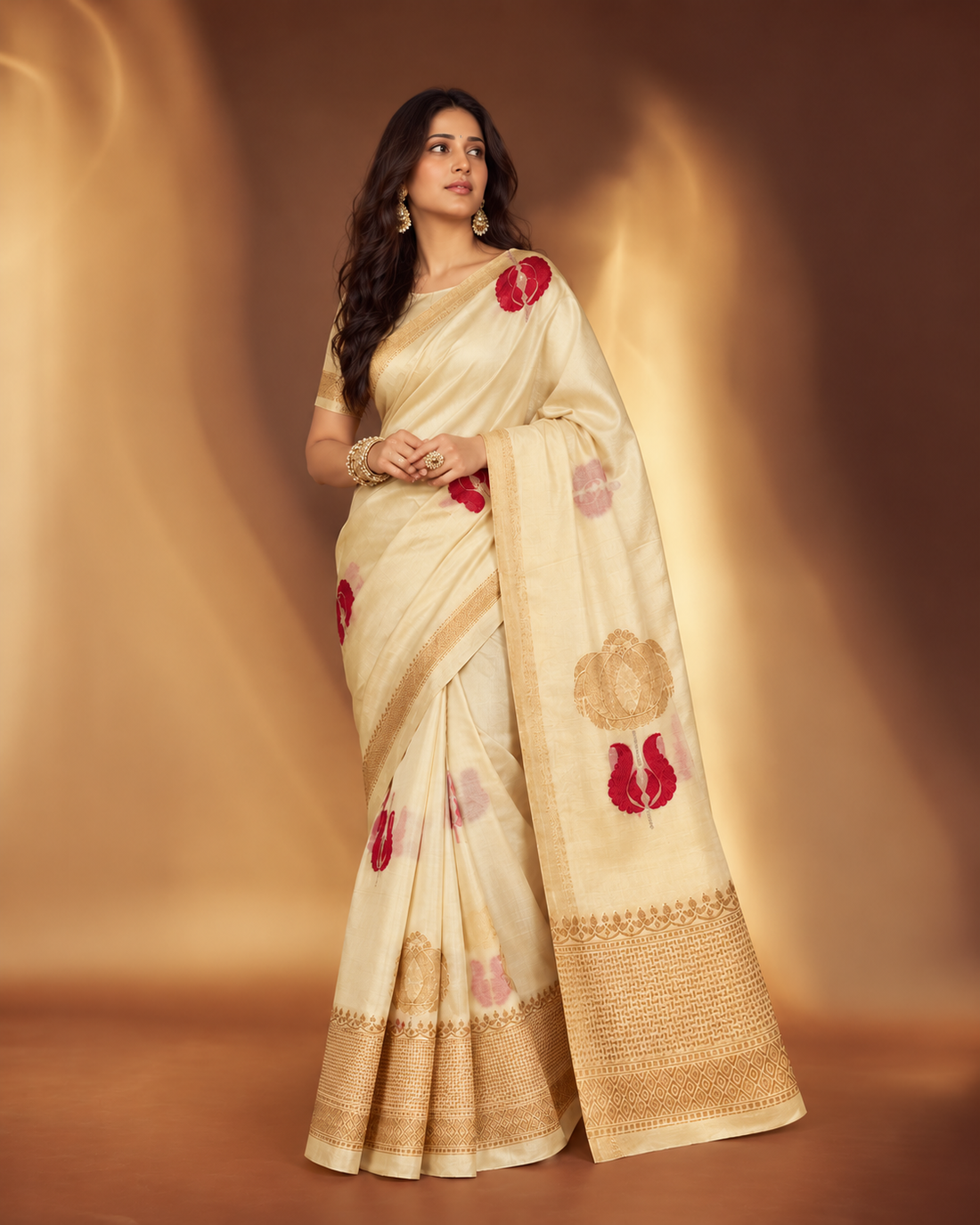 Cream Kora Organza Saree