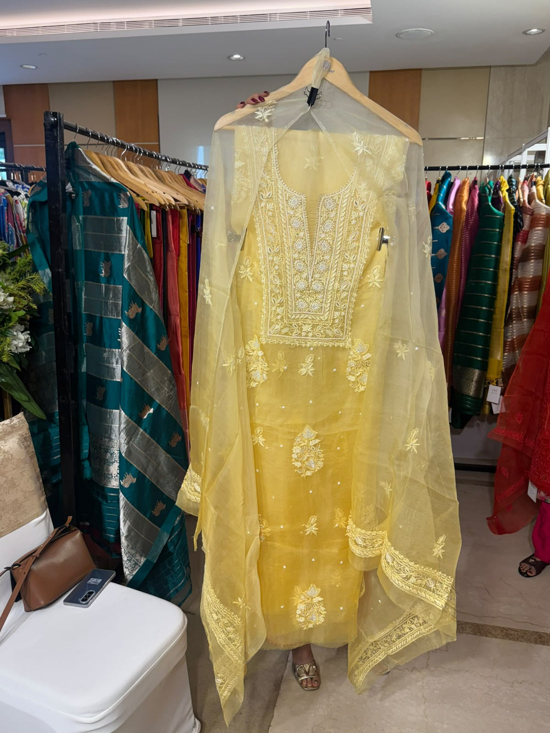 Yellow Organza Silk Chikankari by Aurunii, product AU-AZ-002 original product photograph