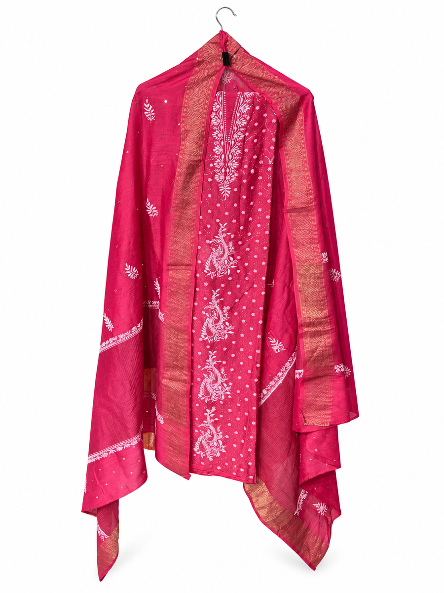 Rani Pink Munga Silk Chikankari