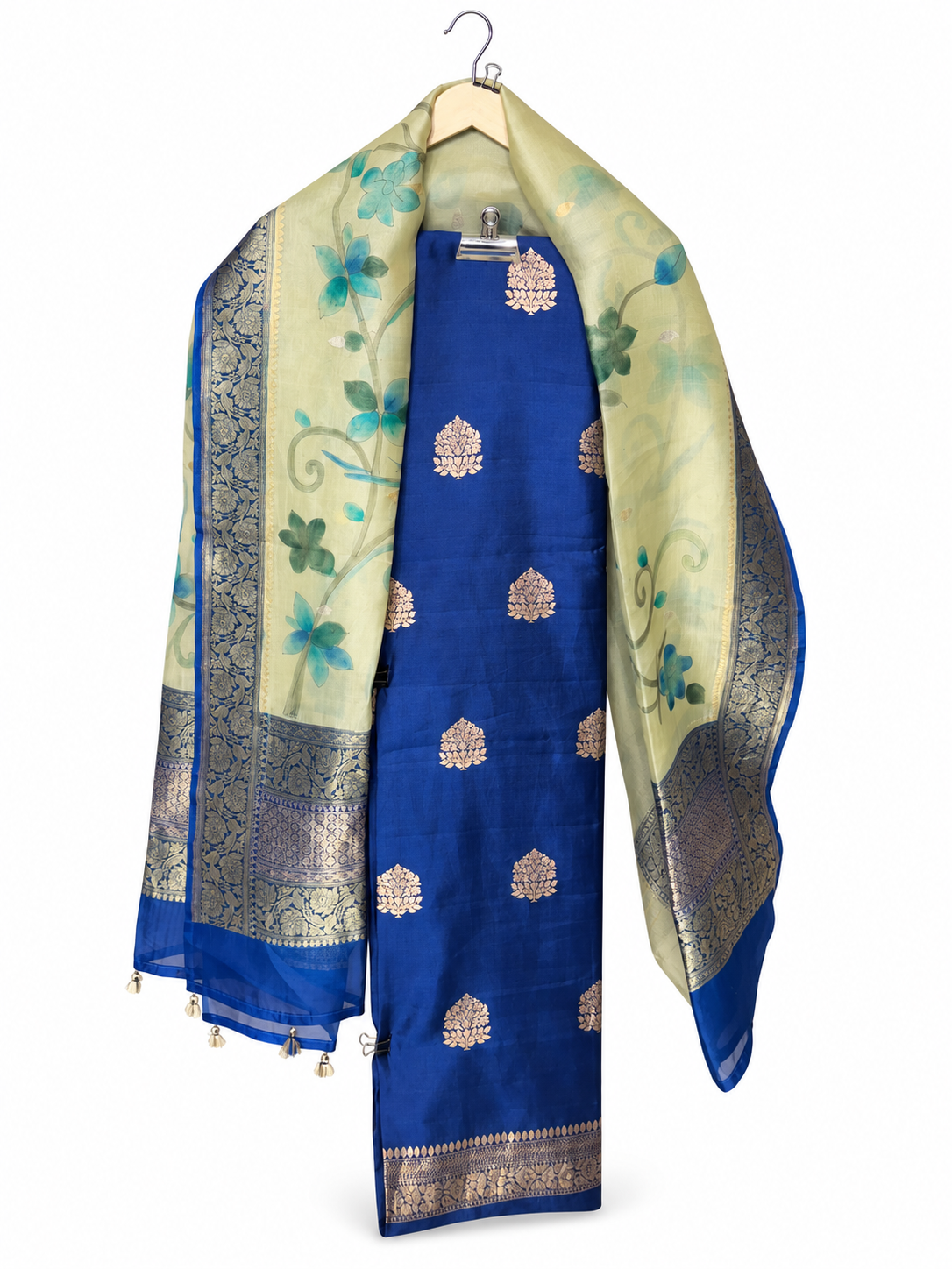 Blue Silk Suit with Hand-Painted Dupatta by Aurunii, product AU-CW-003 on a white background