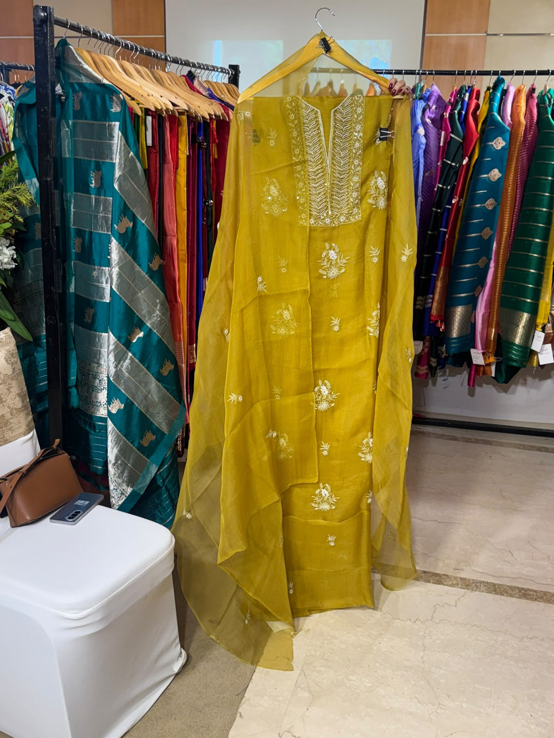 Mehndi Green Organza Chikankari by Aurunii, product AU-NC-007 original product photograph