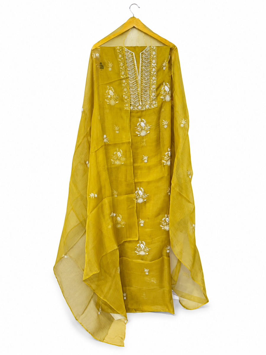 Mehndi Green Organza Chikankari