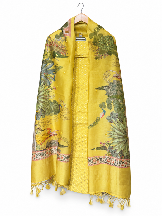 Yellow Chanderi with Figurative Dupatta