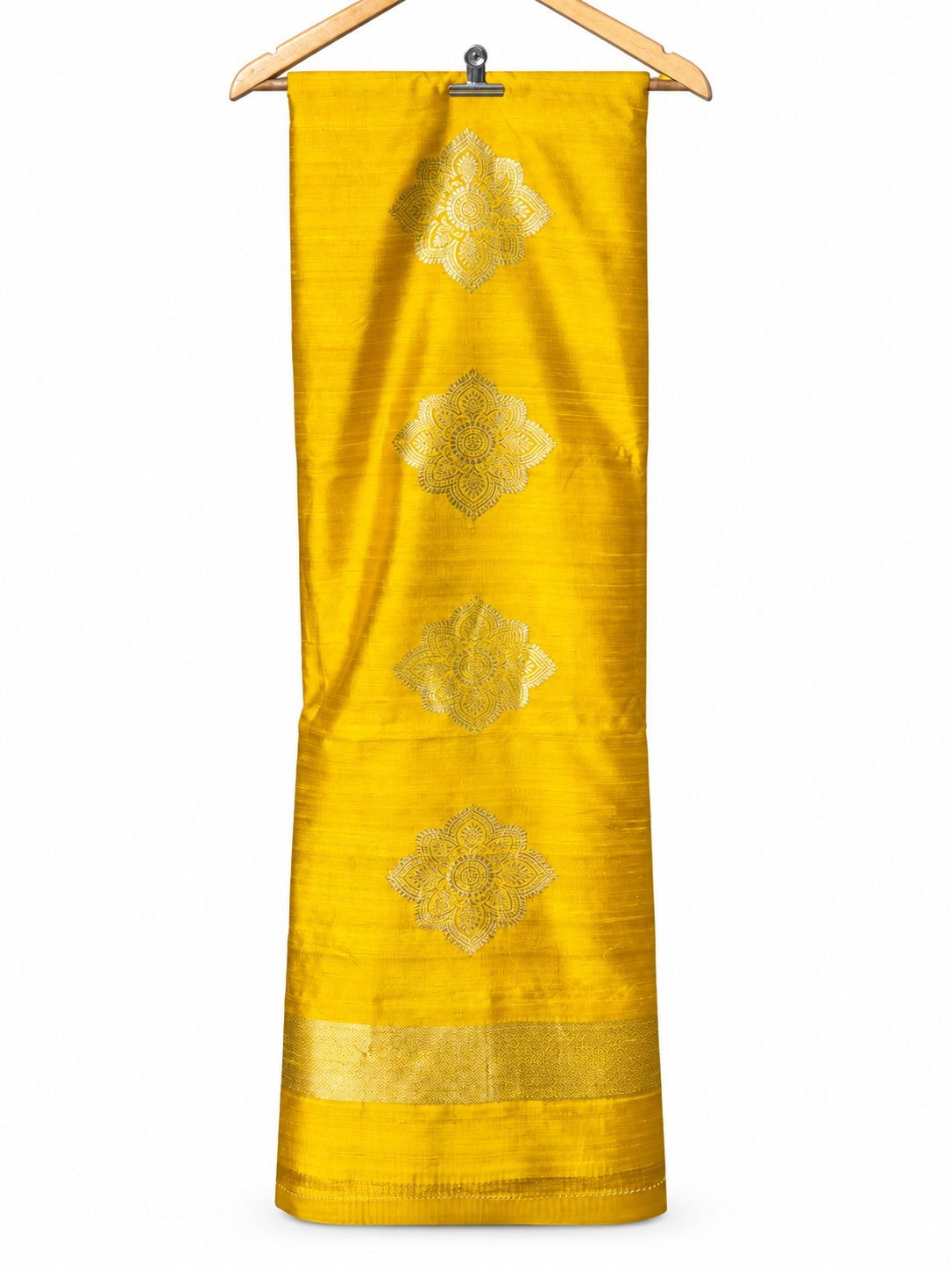 Yellow Raw Silk with Striped Dupatta by Aurunii, product AU-SE-018 on a white background