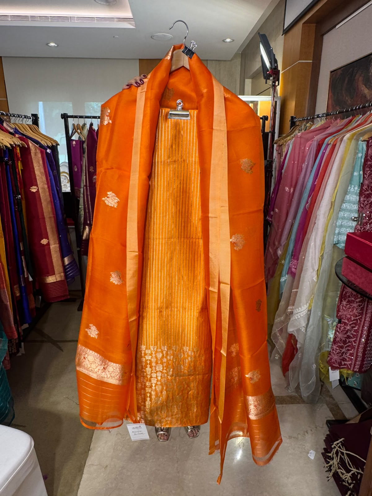 Orange Brocade Silk with Organza by Aurunii, product AU-UN-021 original product photograph