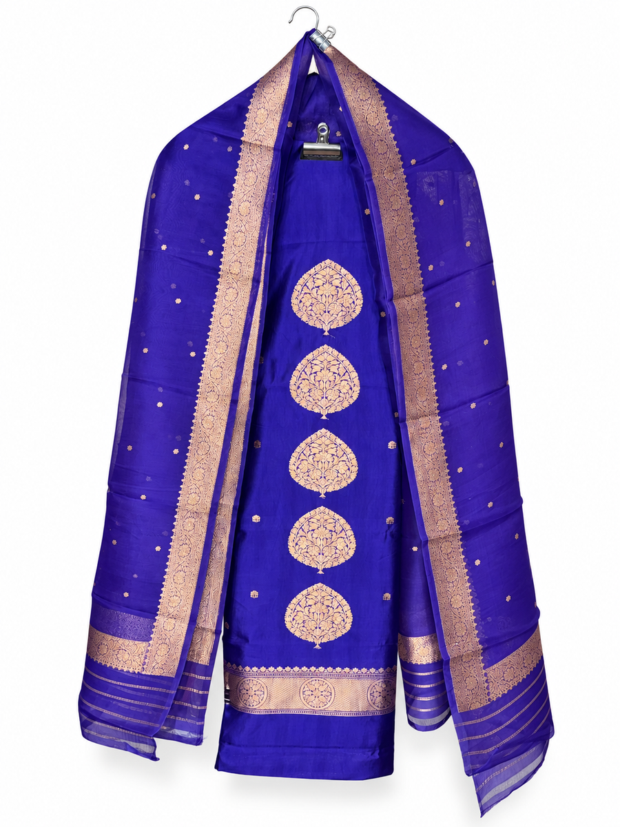 Purple Suit with Motifs and Organza Dupatta