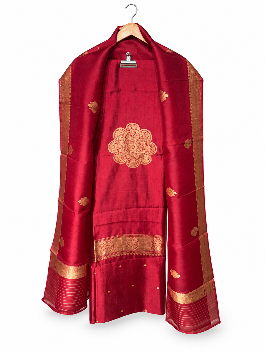 Maroon Suit with Organza Dupatta