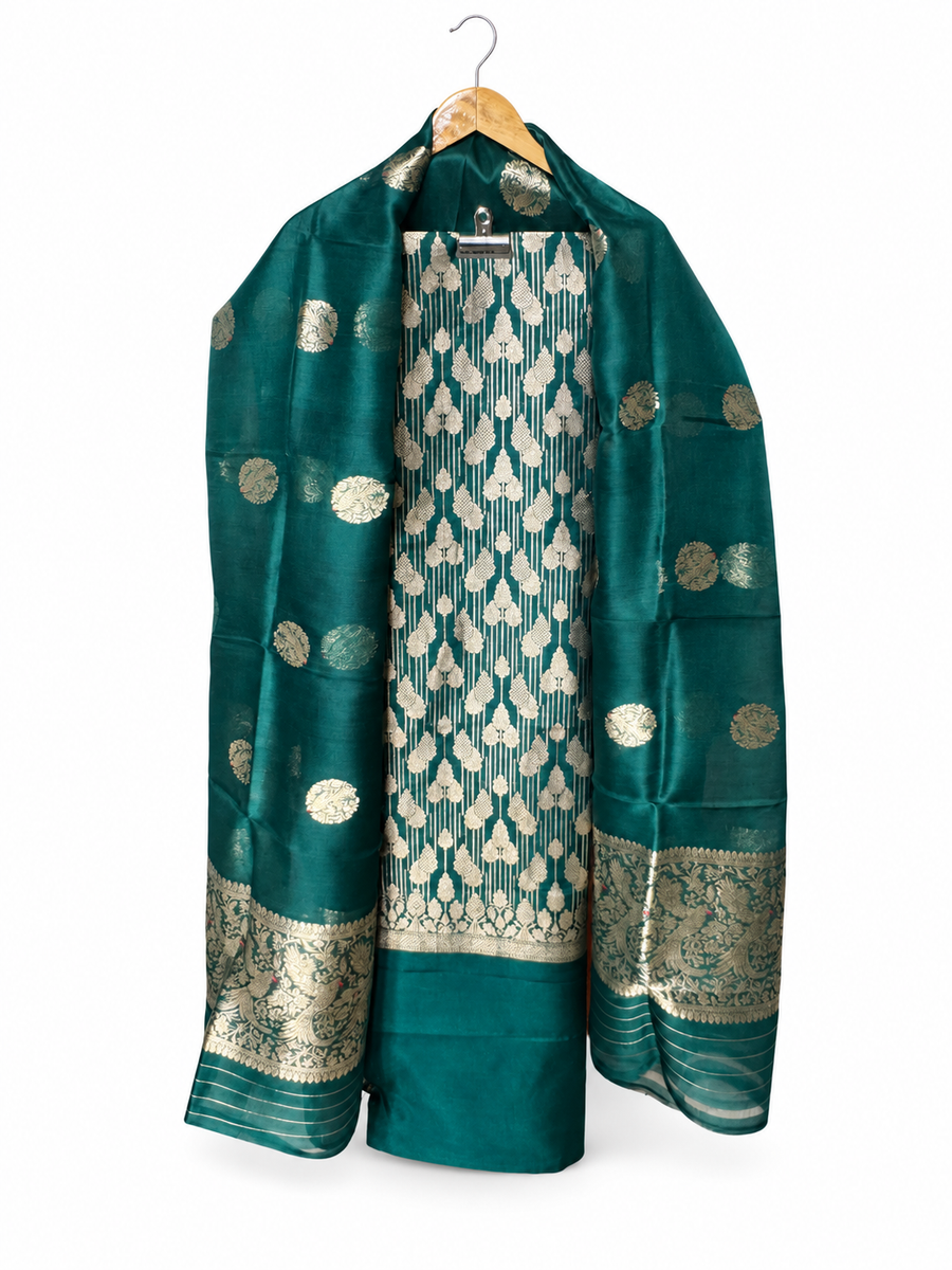 Green Brocade Silk with Organza Dupatta