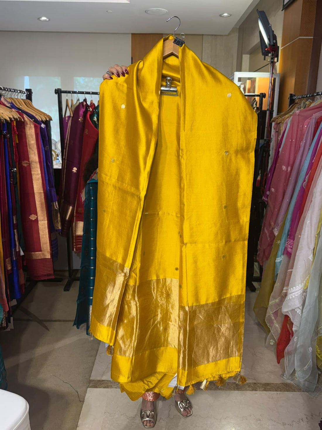 Yellow Silk with Polka Motifs by Aurunii, product AU-VN-023 original product photograph