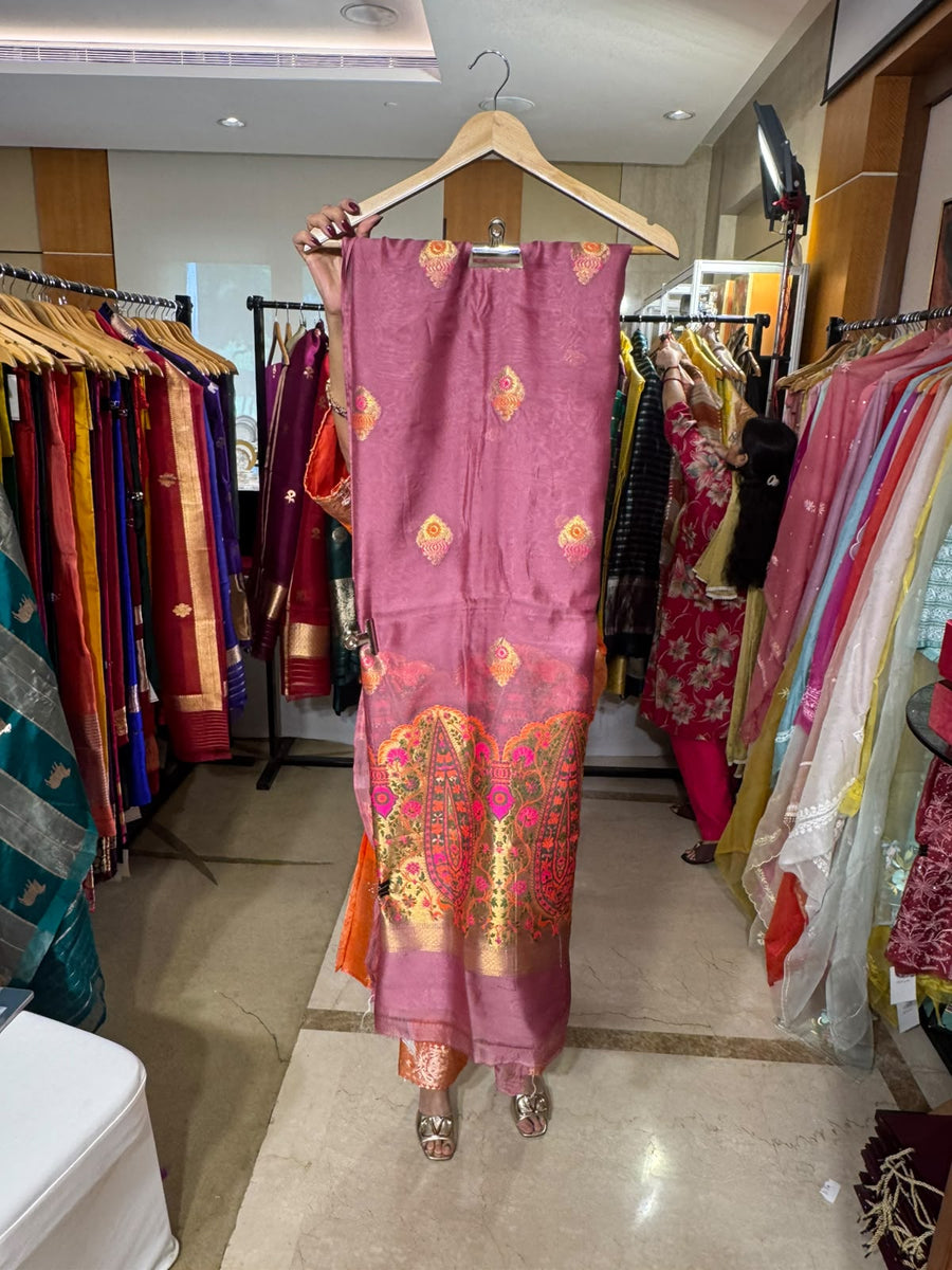 Pink Organza with Booti Motifs and Organza Dupatta