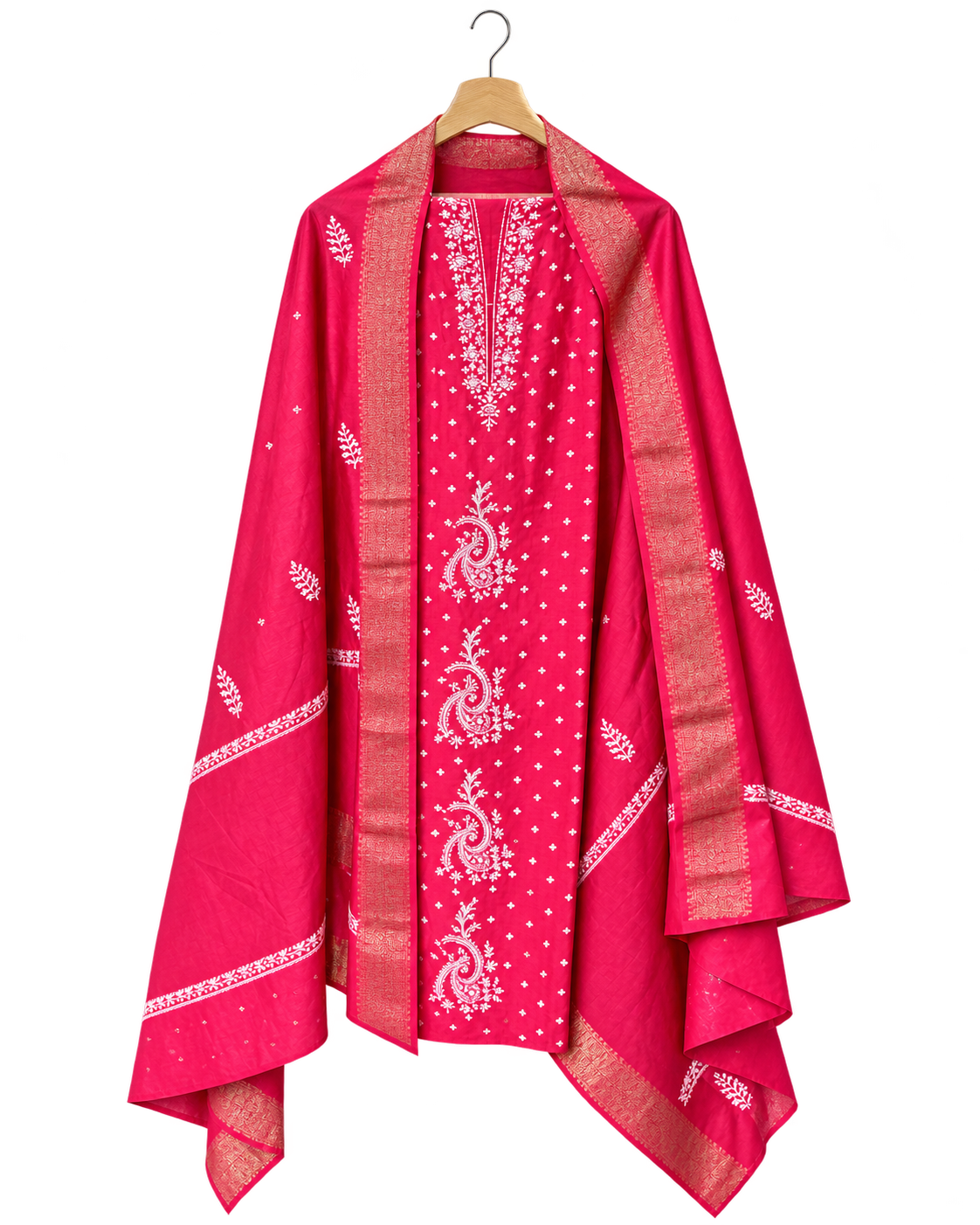 Rani Pink Munga Silk Chikankari