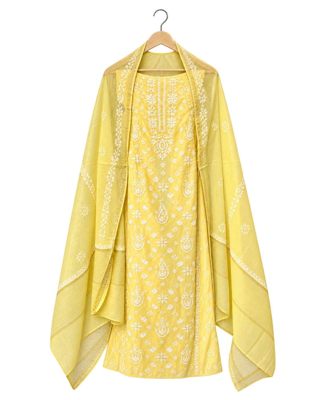 Yellow Organza Silk Chikankari